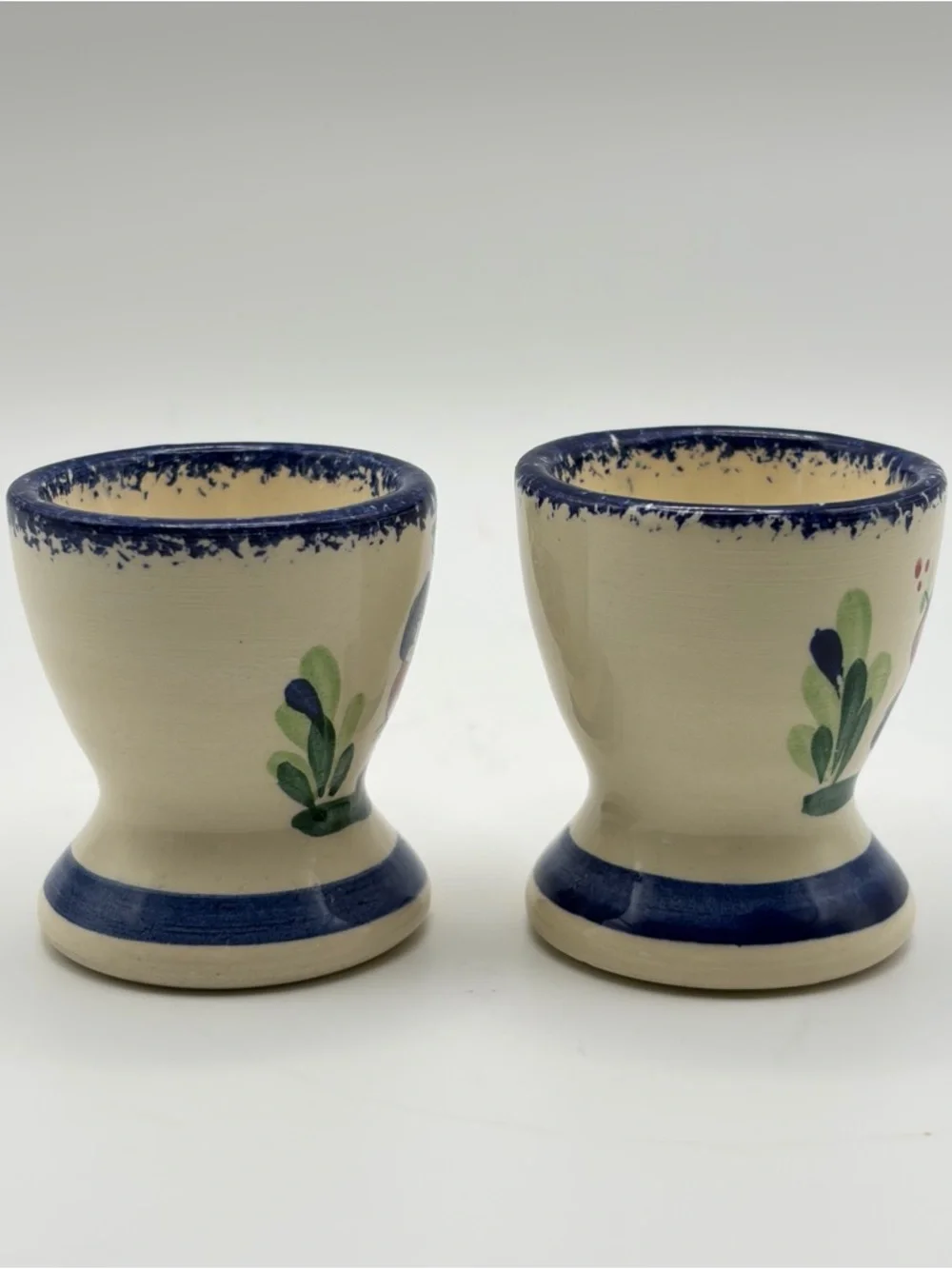Vintage French Quimper Faience Egg Cups 2 Pc Hand Painted Folk Art Cottagecore